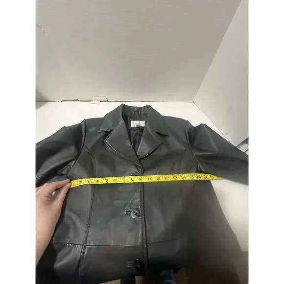 Worthington Women's 100% Genuine Leather Jacket Black Size M Blazer Mob Wife - Picture 14 of 16